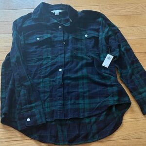 Old Navy Black and Green Plaid Casual Shirt